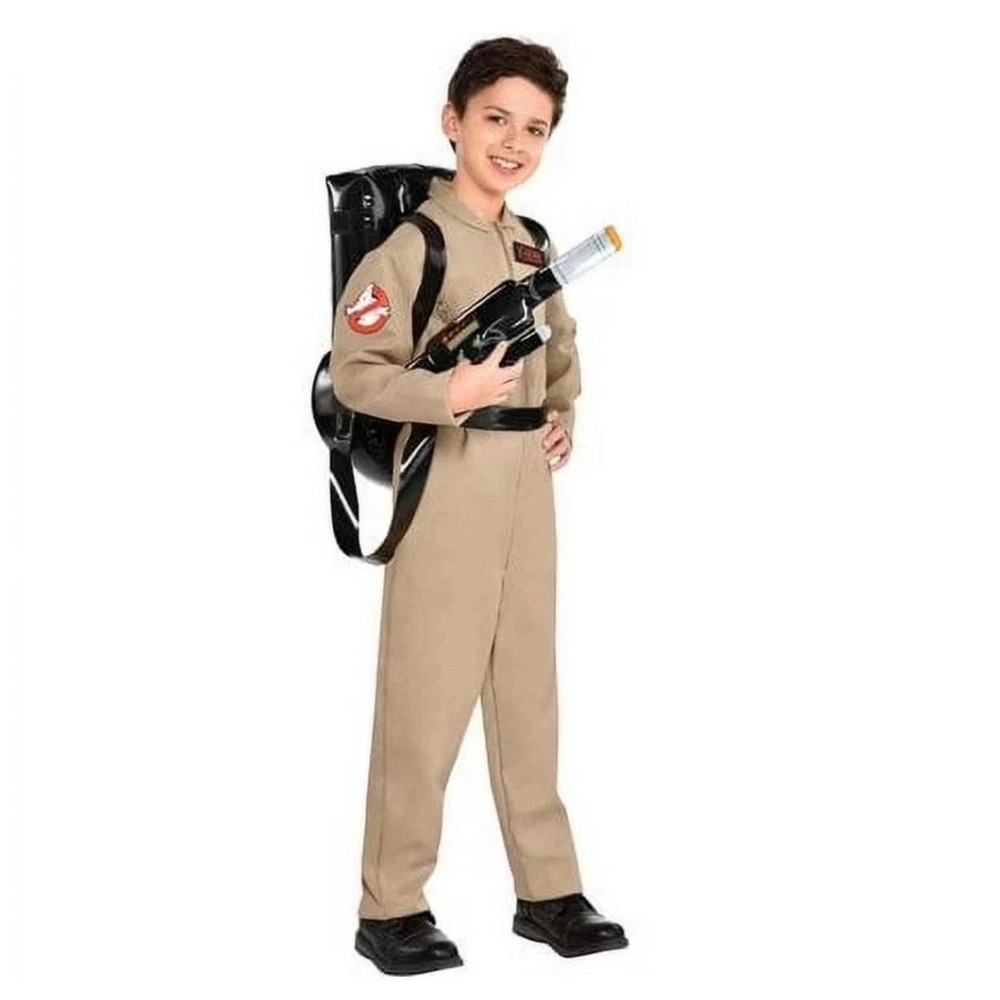 Ghostbusters Tan Jumpsuit Costume with Inflatable Proton Pack Kids Size M 7-8